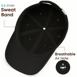 Plain Black Baseball Cap, Adjustable Strap, Unisex Casual Sports Hat - Free, Black