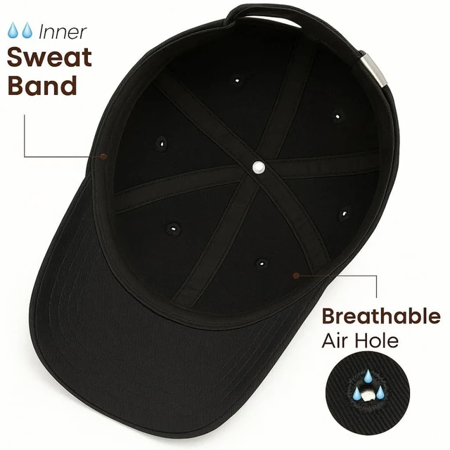 Plain Black Baseball Cap, Adjustable Strap, Unisex Casual Sports Hat - Free, Black