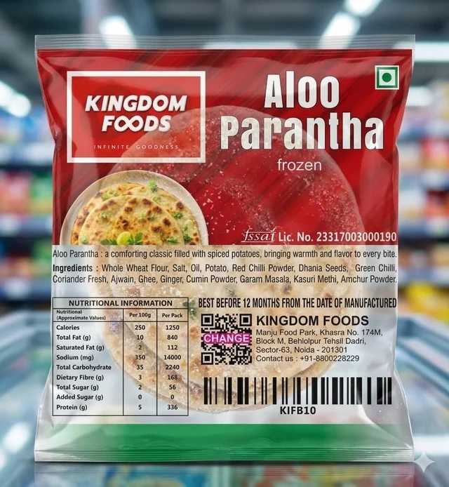 Kingodm Foods Aloo Parantha (Frozen) (120 Gm/Pc) – Pack of 5 Pieces, 1 Packet
