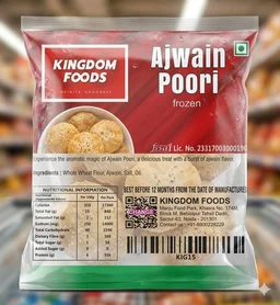 Kingodm Foods Ajwain Poori (Frozen) (28 Gram/Pc) – 10 Pieces/ 1Pack