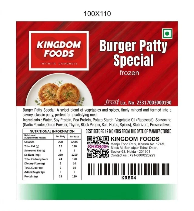 Kingodm Foods Burger Patty Special (Frozen) (90 Gm/Pc) – 1 Kg