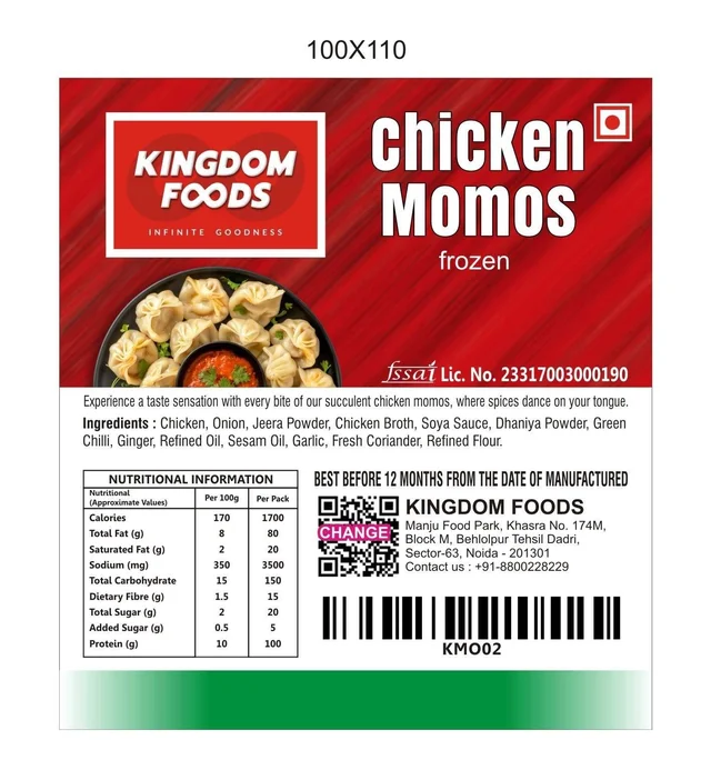 Kingodm Foods Chicken Momos (Frozen) (30 Gm/Pc) – Handcrafted, 50 Pcs