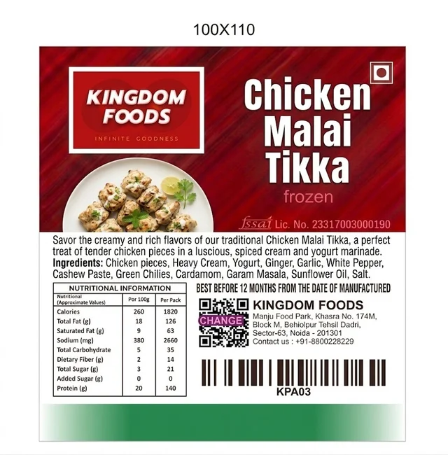 Kingodm Foods Chicken Malai Tikka (Frozen) (40 Gm/Pc) – 1 Kg