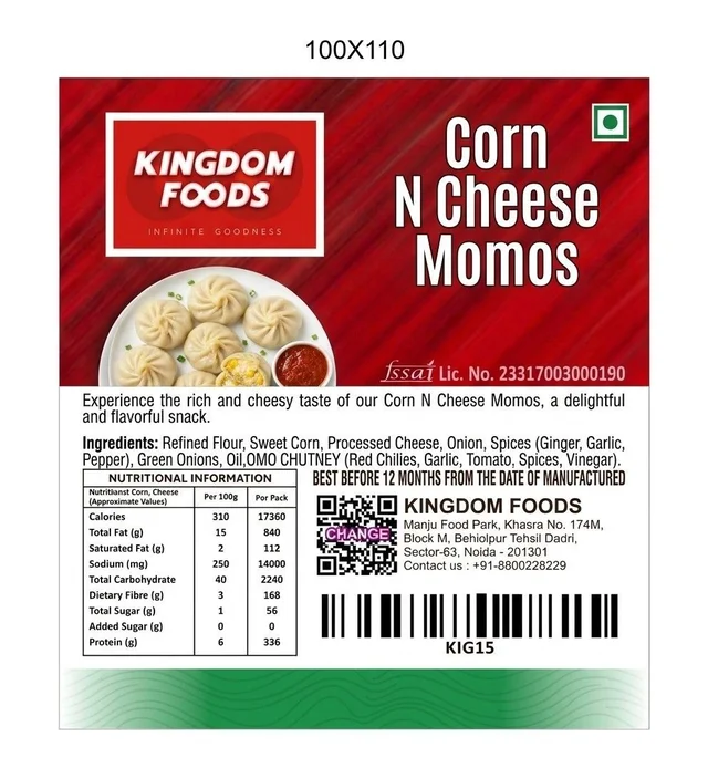 Kingodm Foods Corn N Cheese Momos (Frozen) (30 Gm/Pc) – 50 Pcs