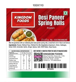 Kingodm Foods Desi Paneer Spring Rolls (Frozen) (100 Gm/Pc) – Pack of 10 Pieces, 1 Kg