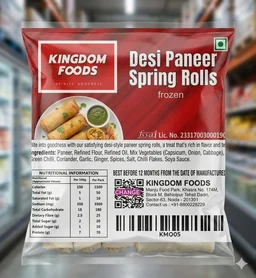 Kingodm Foods Desi Paneer Spring Rolls (Frozen) (100 Gm/Pc) – Pack of 10 Pieces, 1 Kg