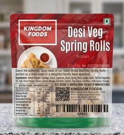 Kingodm Foods Desi Veg Spring Rolls (Frozen) (100 Gram/Pc) – 10 Pieces/ Pack