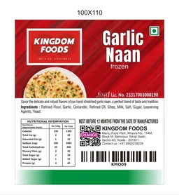 Kingodm Foods Garlic Naan (Frozen) (80 Gm/8 inch/Pc) – Pack of 4 Pieces, 1 Packet