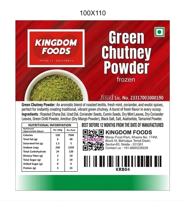 Kingodm Foods Green Chutney Powder (Frozen) – 1 Kg