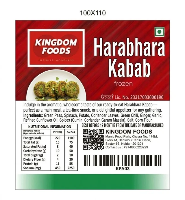 Kingodm Foods Harabhara Kabab (Frozen) (40 Gm/Pc) – 1 Kg
