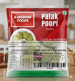 Kingodm Foods Palak Poori (Frozen) (28 Gm/Pc) – Pack of 10 Pieces, 1 Packet