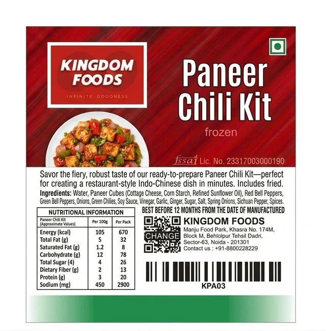 Kingodm Foods Paneer Chili Kit (Frozen) (330 Gm) – Pack of 3 Pieces, 1 Kg