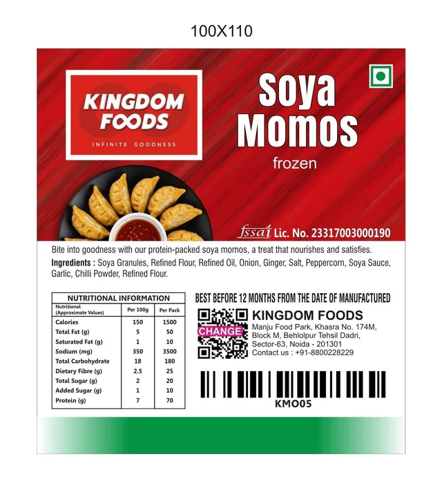 Kingodm Foods Soya Momos (Frozen) (30 Gm/Pc) – Handcrafted, 50 Pcs pack