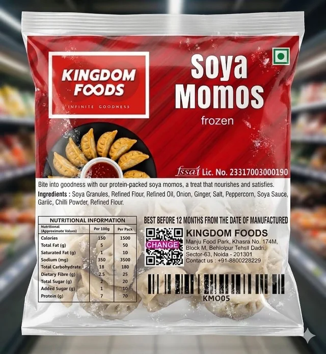 Kingodm Foods Soya Momos (Frozen) (30 Gm/Pc) – Handcrafted, 50 Pcs pack