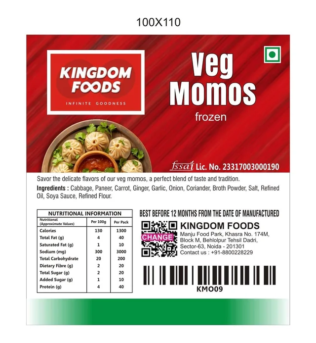 Kingodm Foods Veg Momos (Frozen) (30 Gm/Pc) – 50 Pcs pack