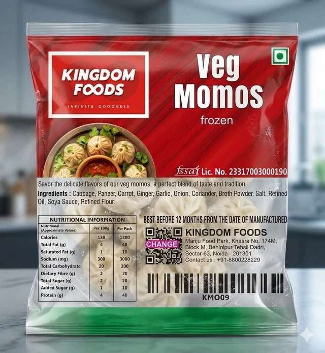 Kingodm Foods Veg Momos (Frozen) (30 Gm/Pc) – 50 Pcs pack