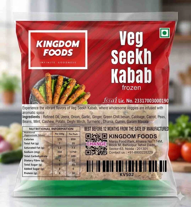 Kingodm Foods Veg Seekh Kababi (Frozen) (70 Gram/Pc) – 1Kg/ Pack