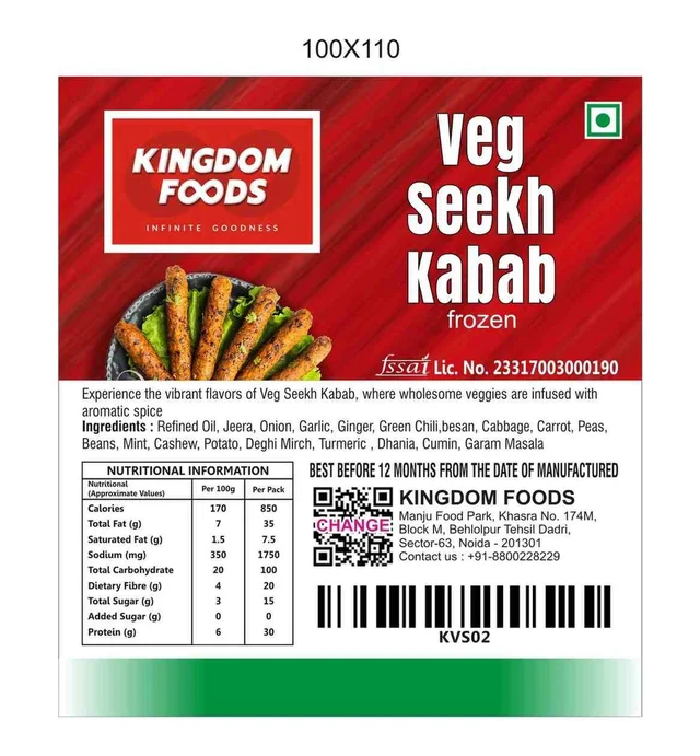 Kingodm Foods Veg Seekh Kababi (Frozen) (70 Gram/Pc) – 1Kg/ Pack