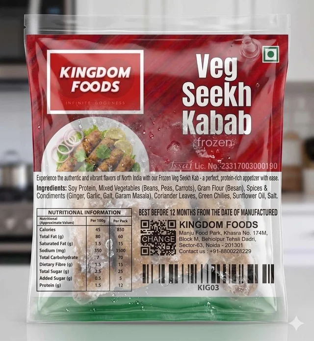 Kingodm Foods Veg Seekh Kabab (Frozen) (70 Gm/Pc) – 1 Kg