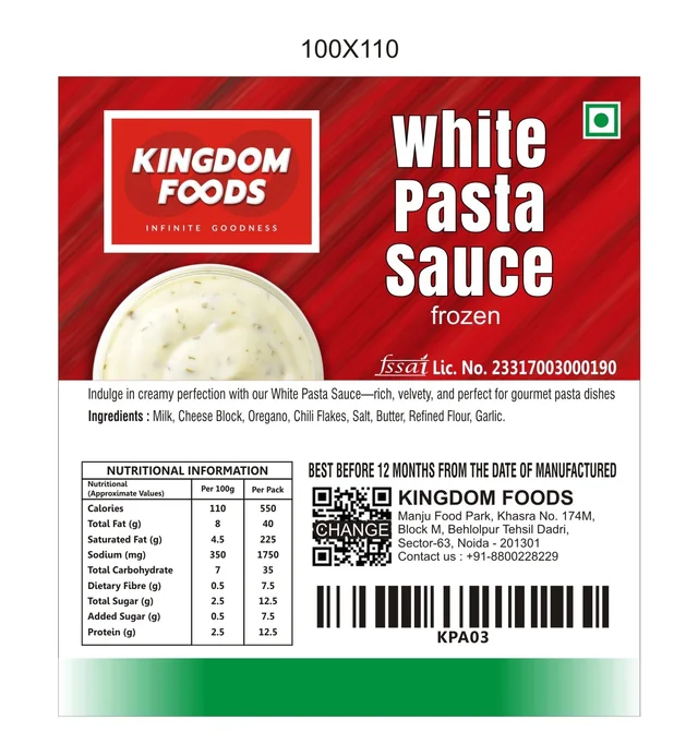 Kingodm Foods White Pasta Sauce (Frozen) – 1Kg/ Pack