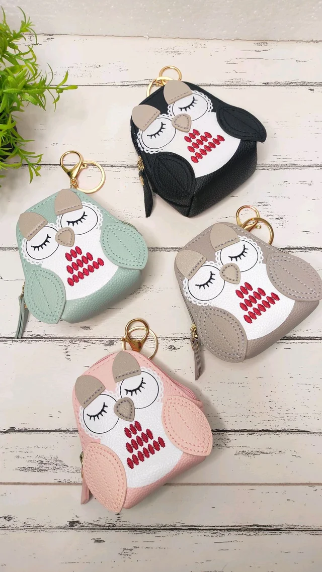 Owl Coin Pouch Keychain - Pastel Green