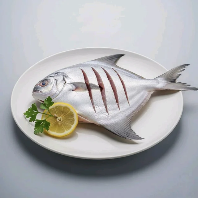 Single White Pomfret Whole Cut