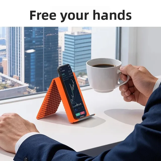 AKCredible Foldable Silicone Phone Stand, Flexible Adjustable Desktop Holder, Anti-Slip Mount for Home Office Travel, Orange
