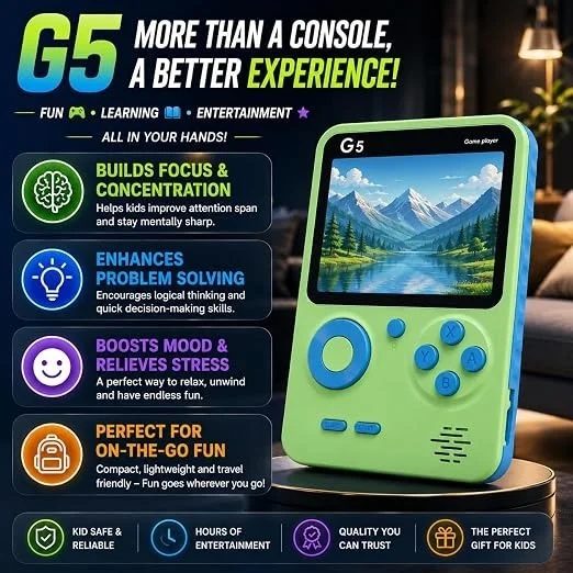 Casaquin G5 Handheld Gaming Console, 500 Built in Games, TV Output, Retro Video Game, Portable Gaming Device for Kids and Adults, Random Color, 3 Inch Display