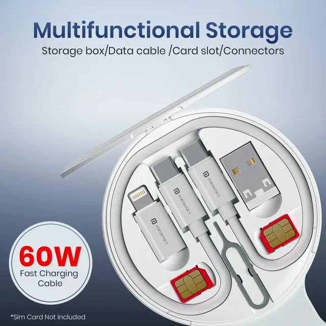 Portronics ChargeMate Trio 15W Wireless Output | Multifunctional Cable Kit | Earbuds/Watch Wireless Charging | Mobile Stand