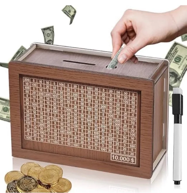Cash Vault Wooden Savings Box With Counting Target - Money Box Piggy Bank Coin Bank for Boys and Girls