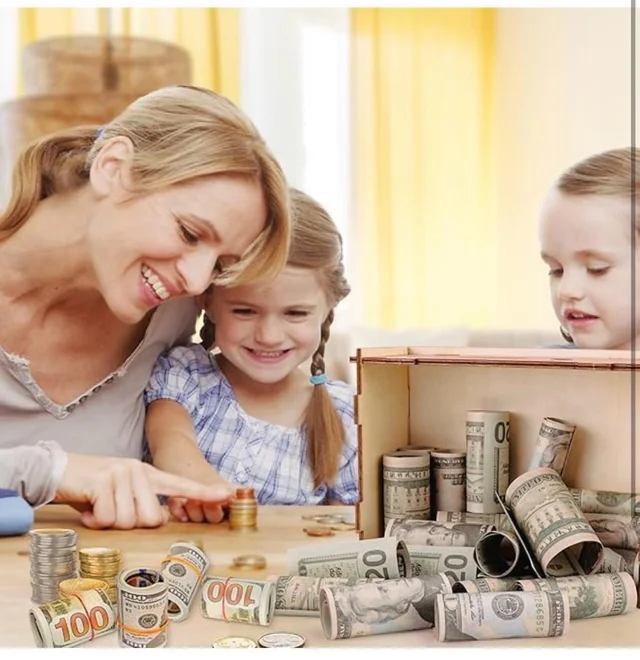 Cash Vault Wooden Savings Box With Counting Target - Money Box Piggy Bank Coin Bank for Boys and Girls