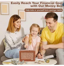 Cash Vault Wooden Savings Box With Counting Target - Money Box Piggy Bank Coin Bank for Boys and Girls