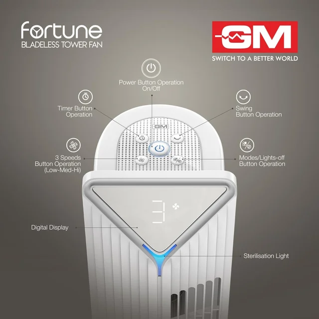 GM Fortune Bladeless Tower Fan with Air Purifier - White