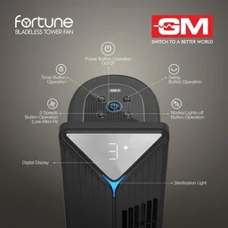 GM Fortune Bladeless Tower Fan with Air Purifier - Black