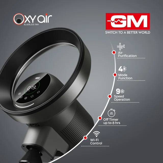 GM Oxy Air Bladeless Fan with Air Purifier and LED Light - Graphite Magnesia