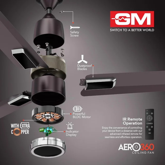 GM Aero 360 1200 mm BLDC Ceiling Fan - Brown Chrome