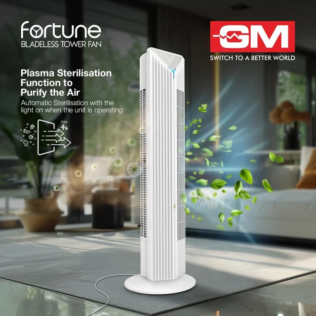 GM Fortune Bladeless Tower Fan with Air Purifier - White