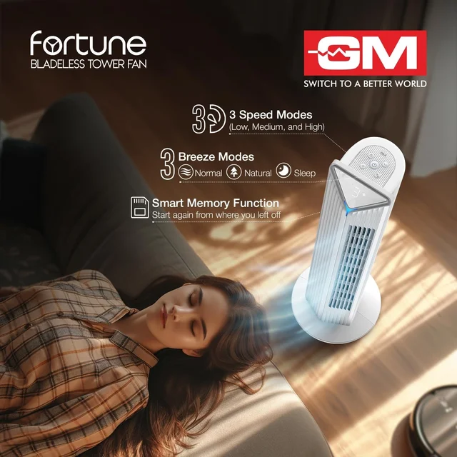 GM Fortune Bladeless Tower Fan with Air Purifier - White