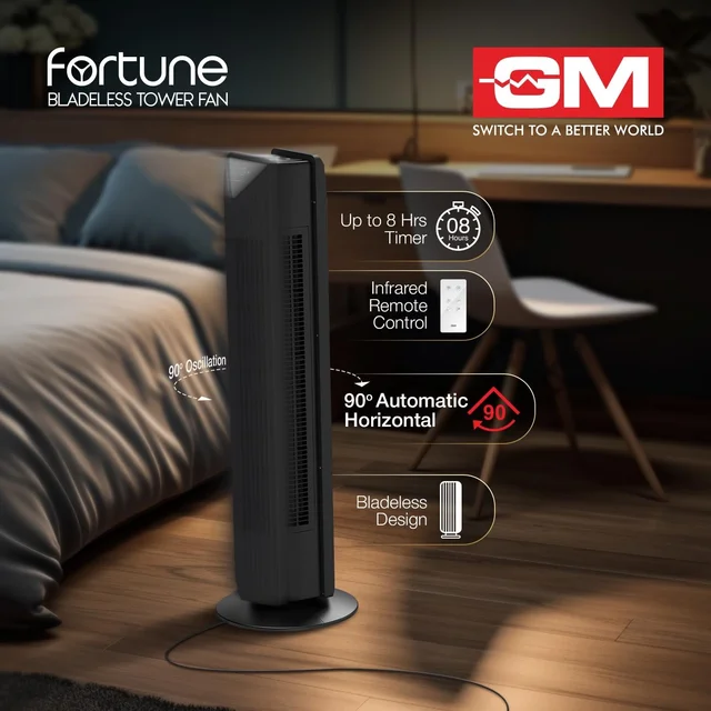 GM Fortune Bladeless Tower Fan with Air Purifier - Black