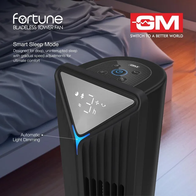 GM Fortune Bladeless Tower Fan with Air Purifier - Black