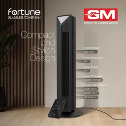 GM Fortune Bladeless Tower Fan with Air Purifier - Black