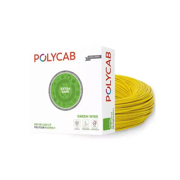 Polycab Green Wire+ 6.0 sq.mm 90 Meter HR FR-LSH LF House Wire - Yellow - 90 C, 6.0 sq.mm, HR FR-LSH LF, Yellow