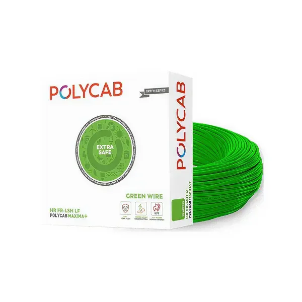 Polycab Green Wire+ 1.5 sq.mm 90 Meter HR FR-LSH LF House Wire - Green - 90 C, 1.5 sq.mm, HR FR-LSH LF, Green