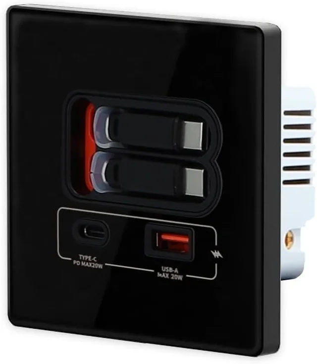 Recessed USB Retractable Extension Socket - Glass Black