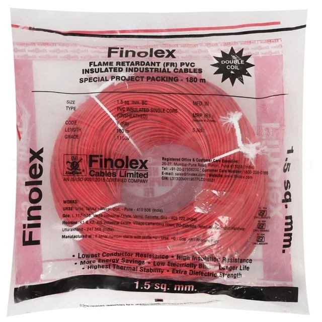 Finolex 1.5 Sq.mm FR Wire 180m - Red - Red