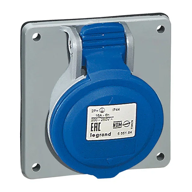 Legrand 16A 2P+E 200/250V PANEL MOUNTING SOCKET INCLINED OUTLET - IP 44 SINGLE PHASE