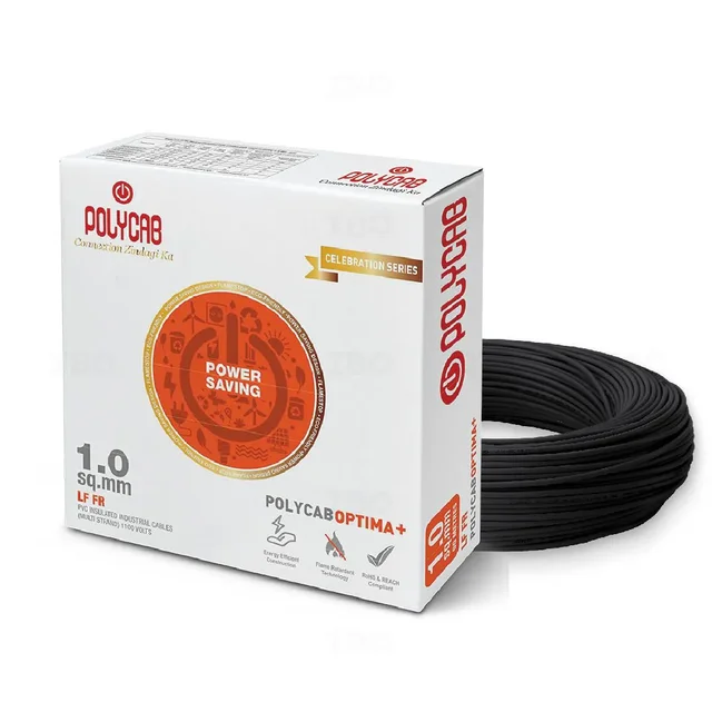 Polycab Optima+ 1.0 sq.mm 90 Meter LF FR House Wire - Black - 1.0 sq.mm, LF FR, Black