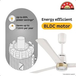Atomberg Renesa Elite Smart Ceiling Fan - 1200mm, Pearl White, Gold Ring