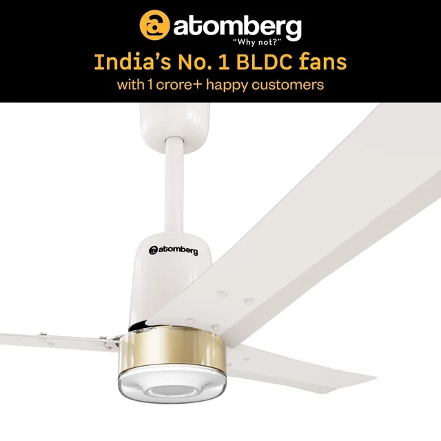 Atomberg Renesa Elite Smart Ceiling Fan - 1200mm, Pearl White, Gold Ring