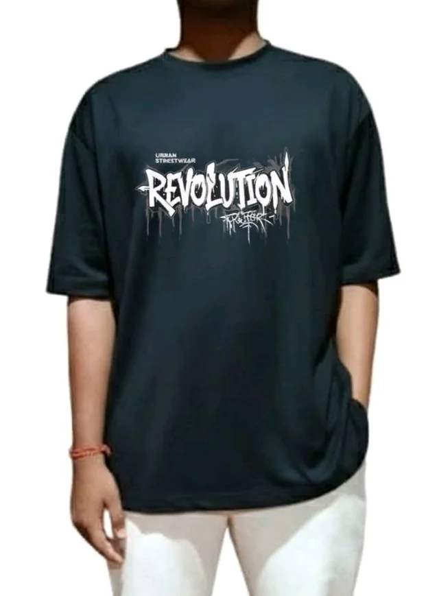 DSA CollectioN Men's Soft Black Comfortable "REVOLUTION" Tshirt. Oversized With Sporty And Gym Tshirt.. - Black, S